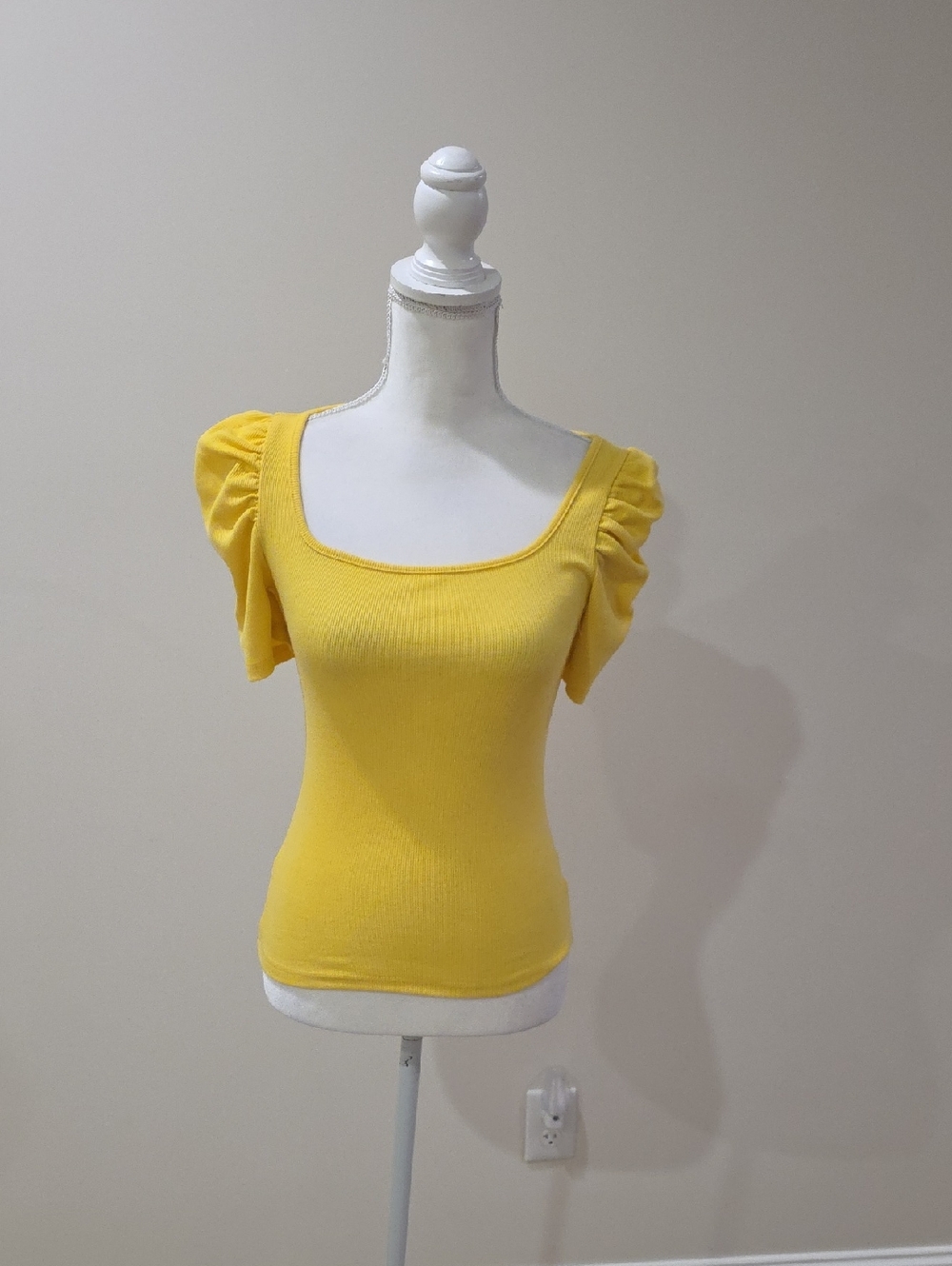 Yellow Puff Sleeve Square Neck Women's Top